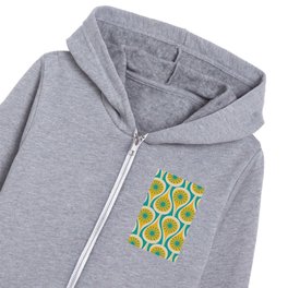 Mid Century Modern Atomic Drops Retro Pattern in Teal Blue Turquoise and Yellow Kids Zip Hoodie