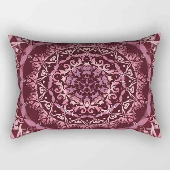 Dusky Pink Floral Damask Mandala Rectangular Pillow