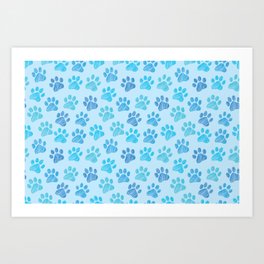 Blue Paws doodle seamless pattern. Digital Illustration Background. Art Print