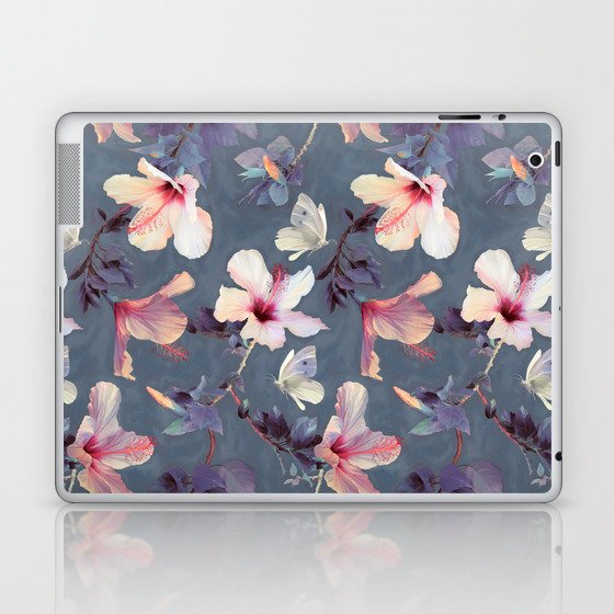 Butterflies and Hibiscus Flowers - a painted pattern Laptop & iPad Skin