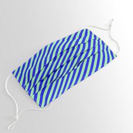 [ Thumbnail: Green and Blue Colored Lines Pattern Face Mask ]