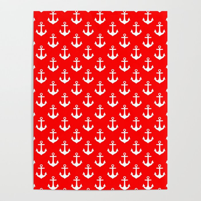 Anchors (White & Red Pattern) Poster