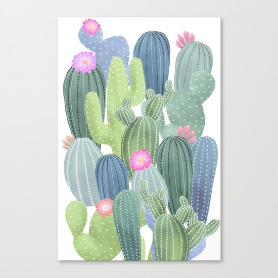 Cacti Love / Watercolor Cactus Pattern Canvas Print