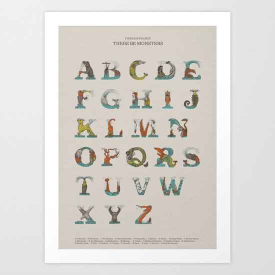 There be Monsters Art Print