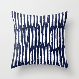 Vertical Dash White on Navy Blue Paint Stripes Throw Pillow