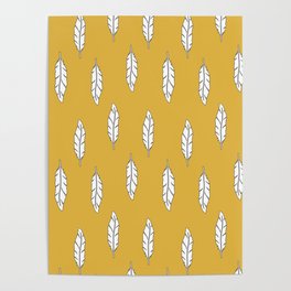 White feathers on a mustard background. Poster