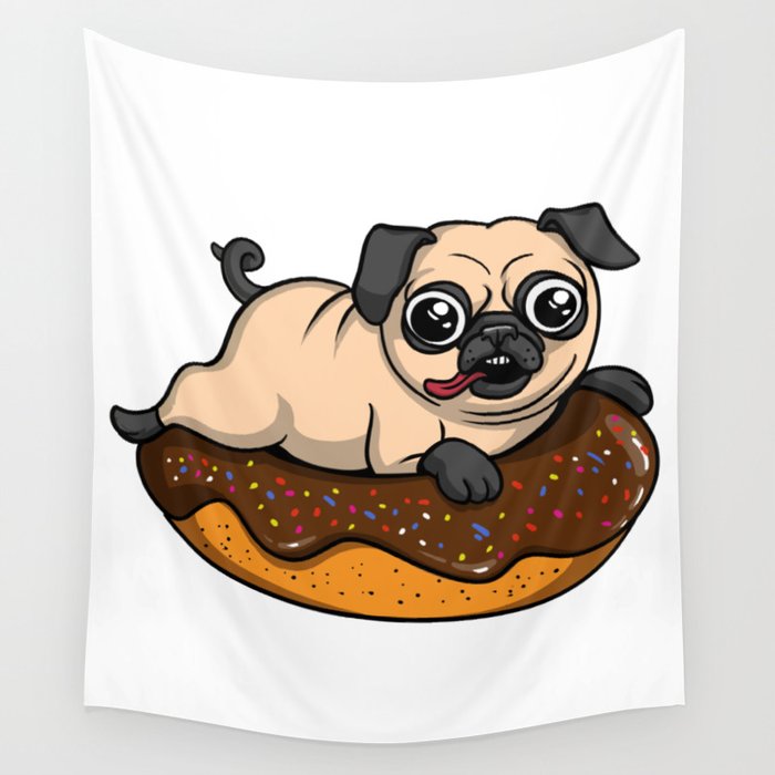Pug Riding Donut Funny Dog Wall Tapestry