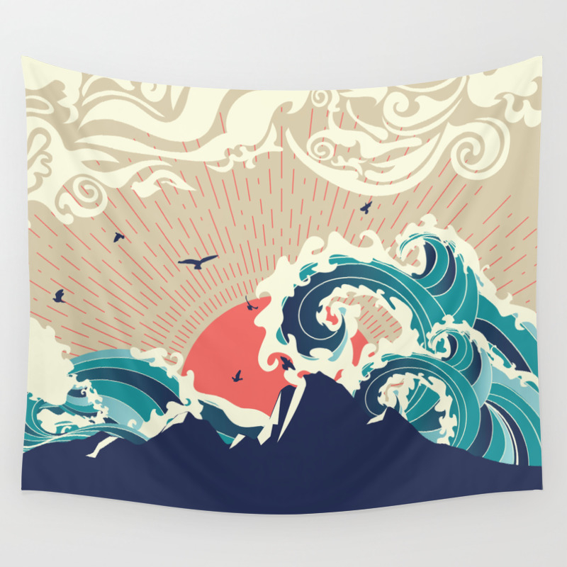 sunset wave tapestry