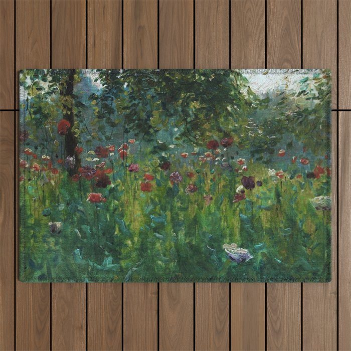 Colorful poppy flowers - field floral blossom landscape painting for duvets, blankets, shower curtains, pillows, curtains & comforters wall decor Outdoor Rug