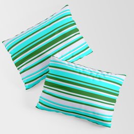 [ Thumbnail: Cyan, Dark Green & Lavender Colored Lined/Striped Pattern Pillow Sham ]