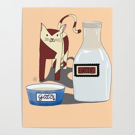 Cat loves milk Poster