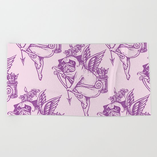 Stupid Pug Cupid Beach Towel