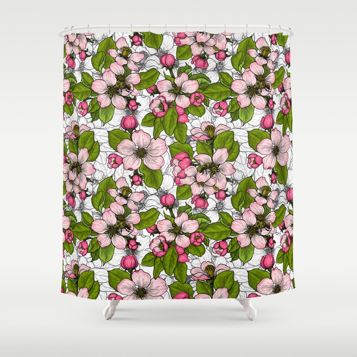 Apple blossom on white Shower Curtain