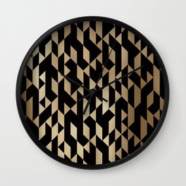 Abstract Geometric Pattern Black and Gold Wall Clock