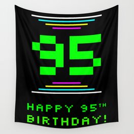 [ Thumbnail: 95th Birthday - Nerdy Geeky Pixelated 8-Bit Computing Graphics Inspired Look Wall Tapestry ]