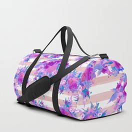 Abstract Fuchsia Pink Lavender Blue Watercolor Floral Stripes Duffle Bag