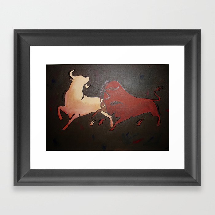 Two Fighting Bulls Framed Art Print