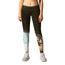 Edge of the world Leggings | Space, Decoupage, Stars, Curated, Abstract, Mountain, Vintage, Wood, Collage, Surrealart 