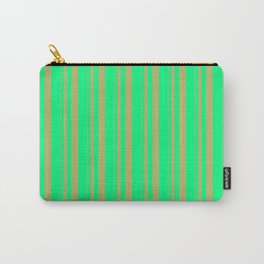 [ Thumbnail: Dark Khaki and Green Colored Stripes/Lines Pattern Carry-All Pouch ]