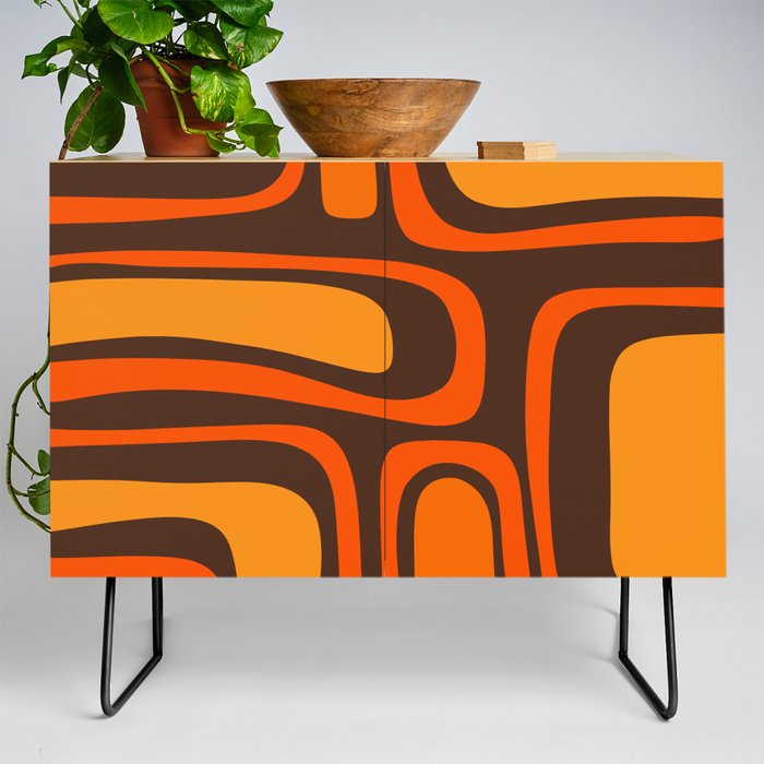 Palm Springs Retro Mid-Century Modern Abstract Pattern in 70s Brown and Orange Credenza
