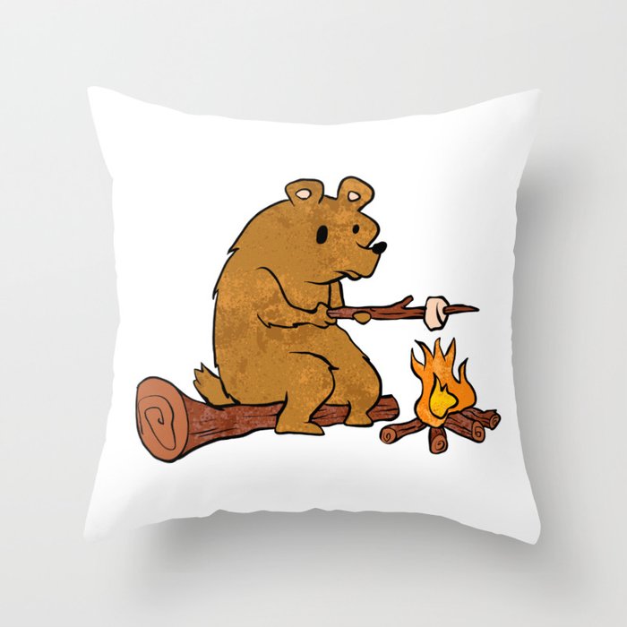 Bear Roasting Marshmallows Throw Pillow By Marios Society6