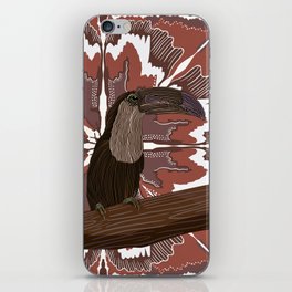 Awesome Toucan sitting on a branch on a red brown patterned background iPhone Skin