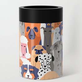 Funny diverse dog crowd character cartoon background Can Cooler