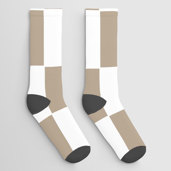 Beige & White Check, Modern Checkerboard  Socks