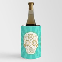 Día de Muertos Calavera • Mexican Sugar Skull – Turquoise & Gold Palette Wine Chiller