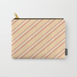 [ Thumbnail: Tan, Dark Salmon & Mint Cream Colored Lines Pattern Carry-All Pouch ]