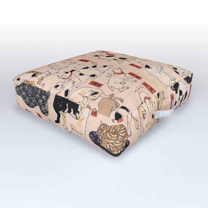 Cats for the Stations of the Tokaido Road prints 1, 2, & 3 cat art portrait Outdoor Floor Cushion