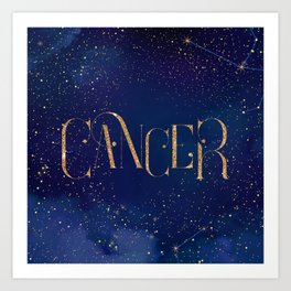 Cancer Zodiac Sign (june 2021) Art Print | Birthday, Cancer, Moonchart, Typography, Blue, Crystal, Astrology, Galaxy, Sky, Zodiacsign 