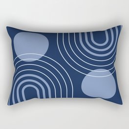 Mid Century Modern Geometric 145 in Midnight Blue (Rainbow and Sun Abstraction) Rectangular Pillow | Navy, Blue, Stylish, Pattern, Midcentury, Beautyful, Nineflorals, Patterns, Unique, Simple 