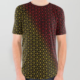 Red / Yellow on Black Cube Mesh All Over Graphic Tee