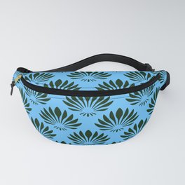 Turquoise Blue And Black Satin Flower Pattern Fanny Pack