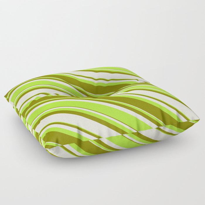 Beige, Light Green & Green Colored Striped/Lined Pattern Floor Pillow