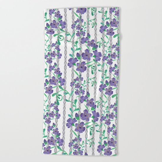 Flowers on a striped background. Beach Towel
