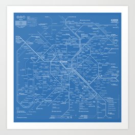 Paris Metro Map - Blue Art Print