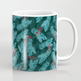 Watercolor Christmas Pattern - Winter Red Berries and Green Spruce Twigs Mug
