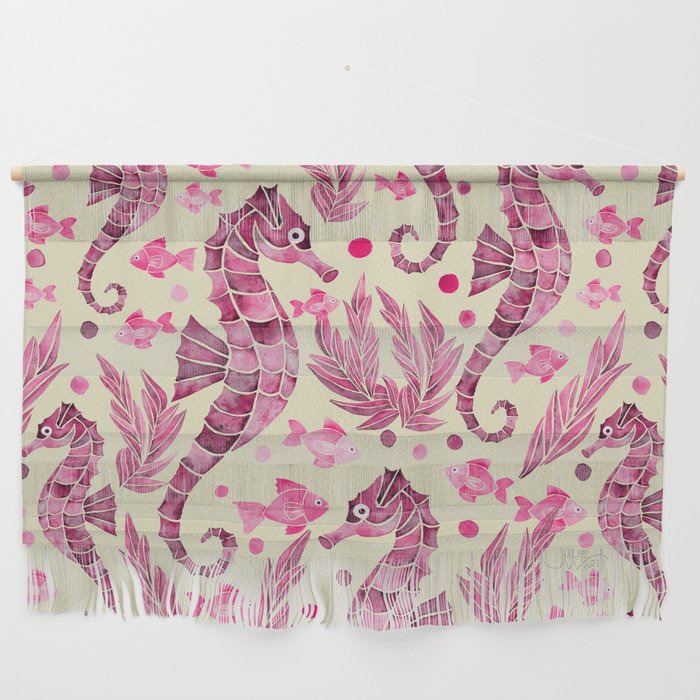 Watercolor Seahorse Pattern - Pink and Cream Wall Hanging