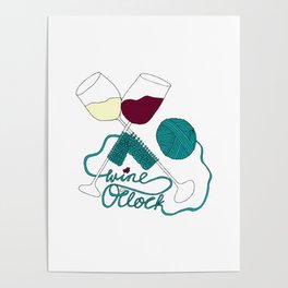 Wine o'clock (teal) Poster