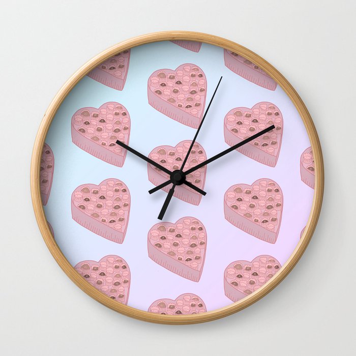 Box of Heart Chocolates Pattern Wall Clock