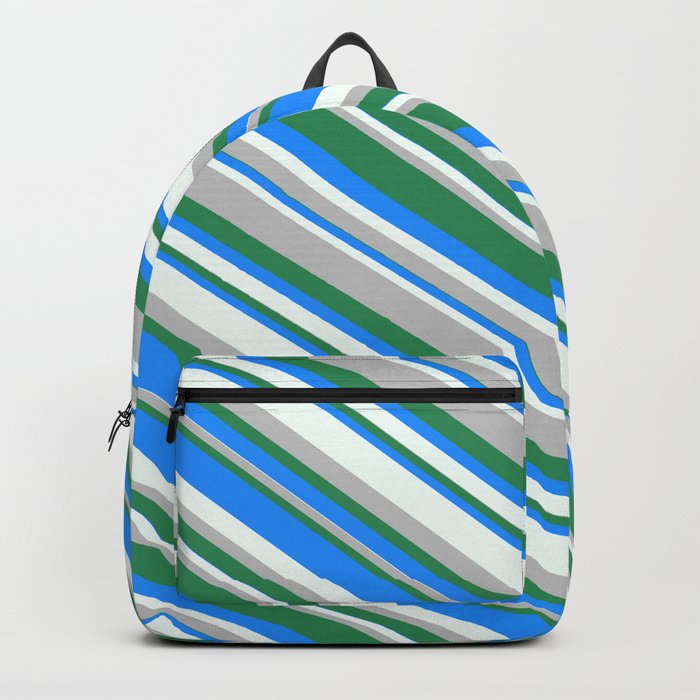 Blue, Mint Cream, Grey, and Sea Green Colored Pattern of Stripes Backpack