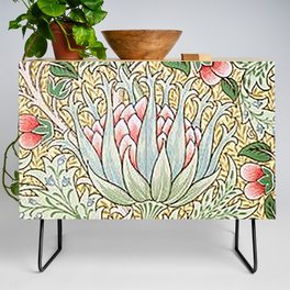 William Morris Green and Yellow Artichoke Wallpaper Vintage Floral Pattern Victorian Green Floral Pattern Credenza