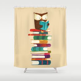 Owl Reading Rainbow Shower Curtain