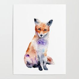 Woodland Fox Watercolor Poster