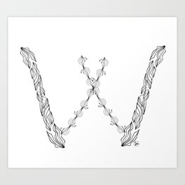 LETTER W Art Print | Pattern, Digital, Drawing, Abstract, Unique, Alphatbetletters, W, Lineart, Typography, Black And White 