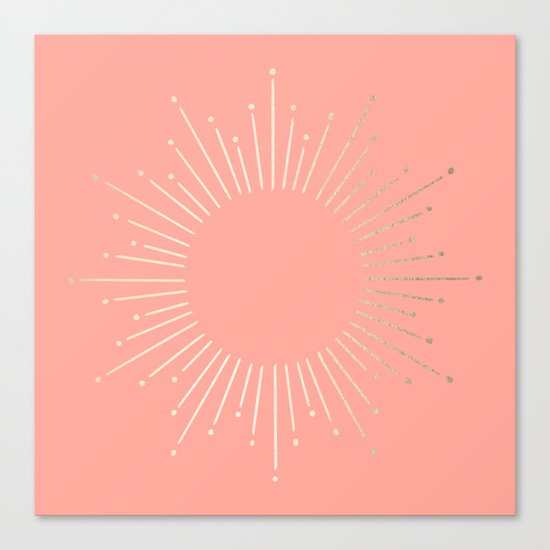 Simply Sunburst in White Gold Sands on Salmon Pink Canvas Print