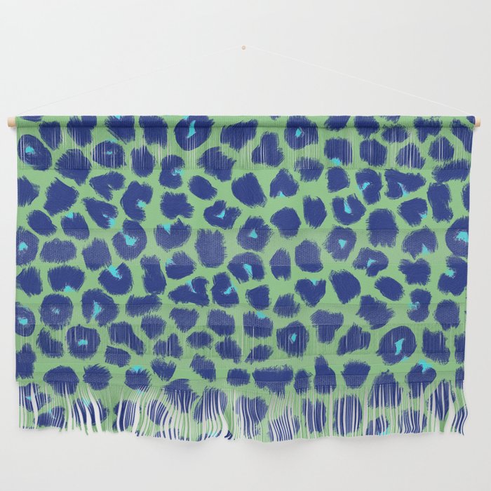 Leopard Spots, Cheetah Print, Blue, Turquoise, Fresh Green, Brush Strokes Wall Hanging