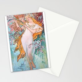 Woman Art Nouveau Art Vintage Poster Alphonso Mucha Printemps Illustration Stationery Card